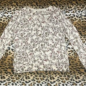 LOFT Cream and Brown Floral Long Sleeve Top